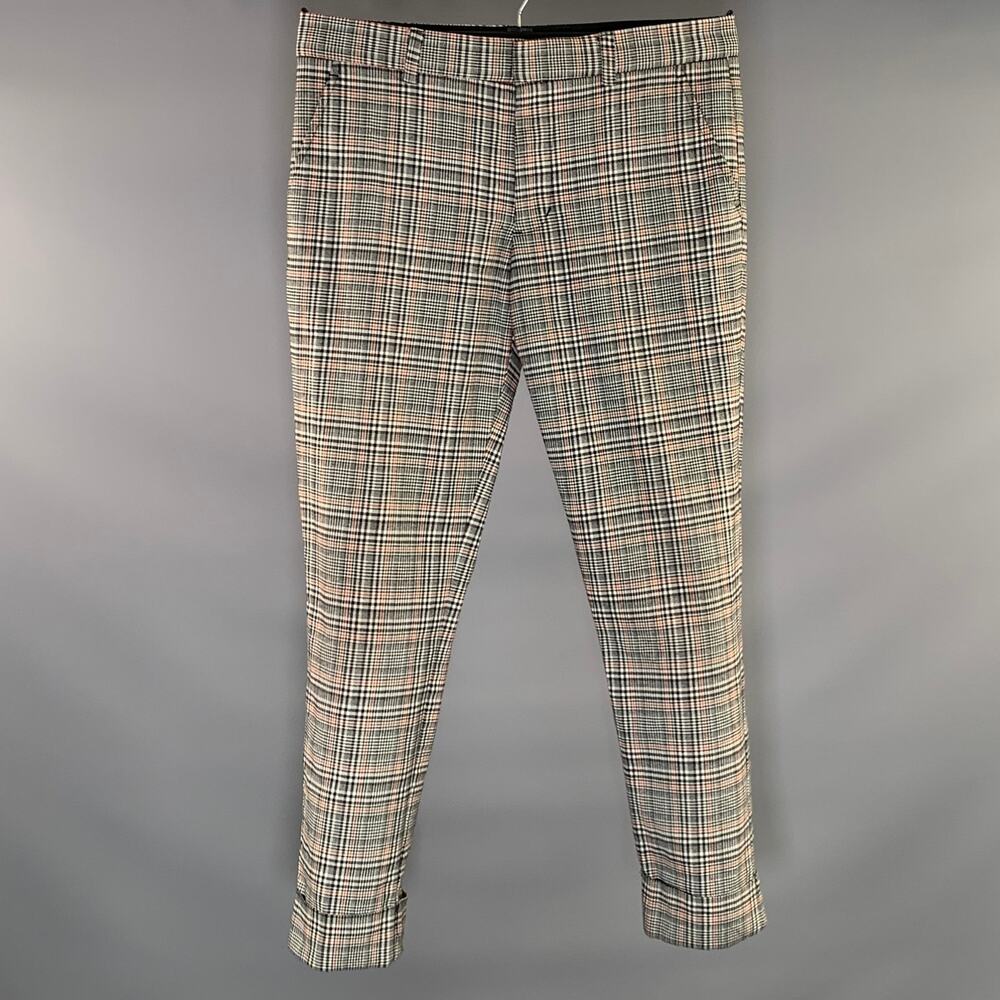 MR TURK Size 32 White Black Glen Check Cotton Blend Flat Front Dress Pants